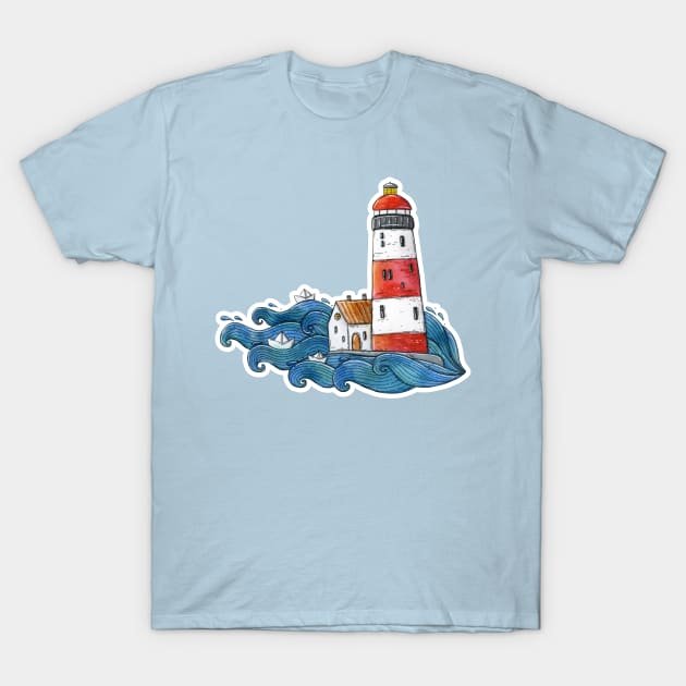 Lighthouse on waves T-Shirt by Tania Tania